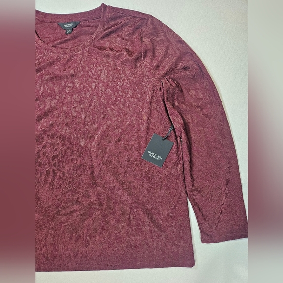 Simply Vera Vera Wang Blouse Womens XXL Burgundy Textured‎ Animal Print Fall Top - Picture 4 of 6